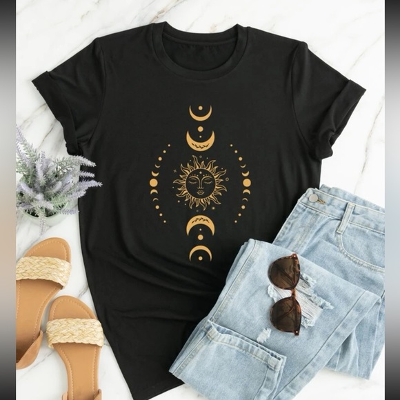 SHEIN Curve Sun & Moon Phases Tee WITH Crescent Moon and a Cat Tee. - Picture 2 of 2